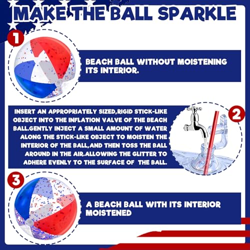 12 Pack 16" Inflatable Patriotic Beach Balls,4th of July Red White and Blue Stars Glitters Beach Ball Bulk,250th Anniversary Pool Toys for Kids & Adults Summer Swimming Pool Beach Party Game Water Toy - color: Patriotic White Red and Blue