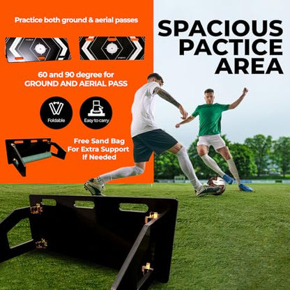 Portable Soccer Rebounder Board - Dual Angle Training Wall for Passing & Shooting - Large Surface Area - size: 32x12 Inch
