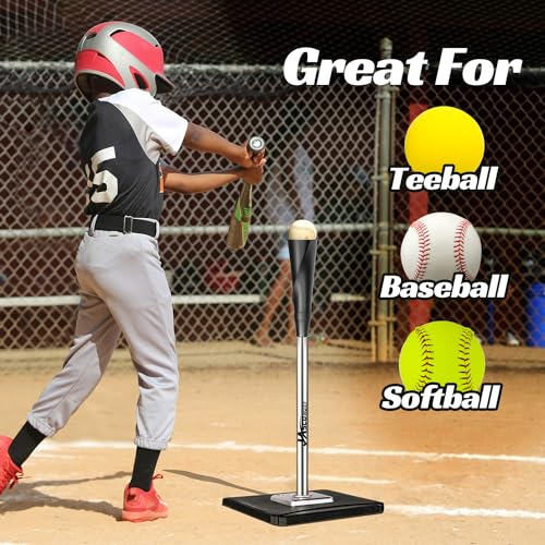 JASCOPRO Portable Batting Tee,Height Adjustable from 25-37 inch Hitting Tee For Baseball and Softball, Easy Assemble Premium Baseball Tee with Rubber Top,Metal Base Softball Tee for Kids/Youths/Adults
