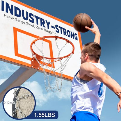 Chain Basketball Net Replacement - 21" Heavy Duty Rust Proof Galvanized Steel, All-Weather 12 Loops with Locking S-Hooks, Quick Installation for Standard Indoor/Outdoor Hoops