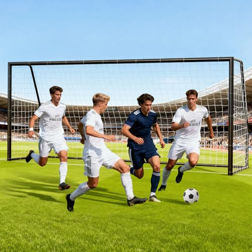 NAIZEA Soccer Goals - 24x8/21x7/18x7/12x6/16x7/10x6/8x6/6x4FT Soccer Goals for Backyard Training- Portable Metal Soccer Net for Youth & Adults - Heavy Duty Steel for Indoor Outdoor Games & Practice - size: 21ft x 7ft, style: Trainer-Black/Steel