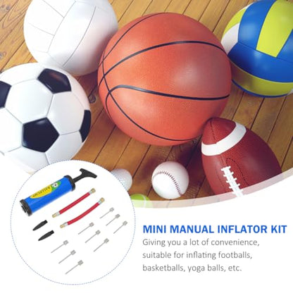 KESYOO 14-Piece Portable Mini Ball Pump Kit, Blue Manual Hand Inflator with Flexible Hose and Needles for Basketball Soccer Volleyball Sports
