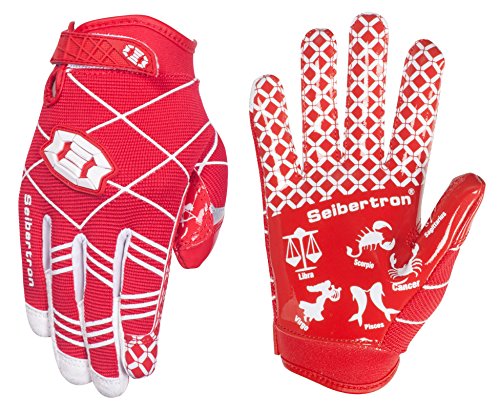 Seibertron Pro 3.0 Twelve Constellations Elite Ultra-Stick Football Receiver Gloves | Super Sticky Grip for Youth Kids Boys 8-12 Girls & Adult Men & Women, Perfect Sports Gift - color: Red, size: S Youth