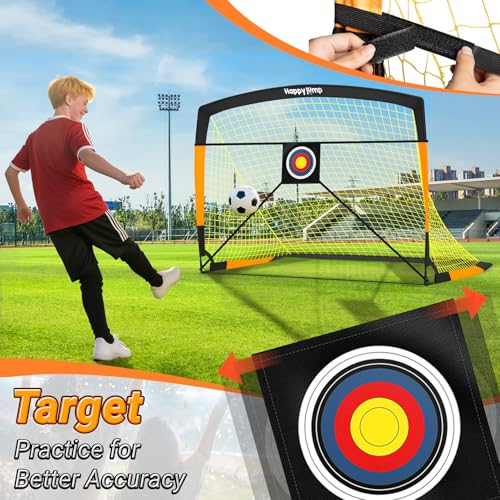 Happy Jump 7x5' & 5x3.6' Portable Soccer Goals for Kids Ages 6-14, Weatherproof Net and Steel Frame for Backyard Fun and Outdoor Training, Quick Setup and Sturdy for All Weather Conditions - style: 7x5 FT, 2 Set Upgrade