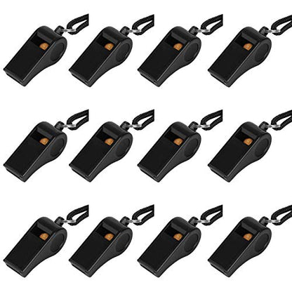 Fya Plastic Whistle with Lanyard, Loud Clear Black Whistles Bulk Great for Coaches, Referees, and Officials - color: 12PCS