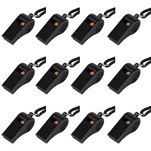 Fya Plastic Whistle with Lanyard, Loud Clear Black Whistles Bulk Great for Coaches, Referees, and Officials - color: 12PCS