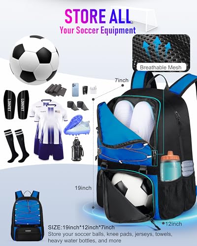 LOINTET Youth Soccer Bag, Soccer Backpack with Ball Compartment, Sports Equipment Training Bags Fits Basketball Football Volleyball and Accessories, Black - color: Blue