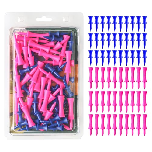 VEASAERS Golf Castle Tees Plastic Step Down Unbreakable Mixed Value 60 Count, 2 3/4, 2 1/4, 1 1/2 Inch Tee Length Pack Available for Practice - color: Blue+Pink
