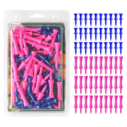 VEASAERS Golf Castle Tees Plastic Step Down Unbreakable Mixed Value 60 Count, 2 3/4, 2 1/4, 1 1/2 Inch Tee Length Pack Available for Practice - color: Blue+Pink