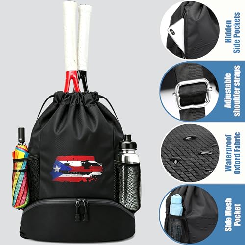 FOECBIR Sports Drawstring Backpack with Shoe Compartment & Reflective Safety Strips, Large Capacity Basketball Bag Water Resistant Side Mesh Pockets for Men Women (American Flag) - color: American Flag