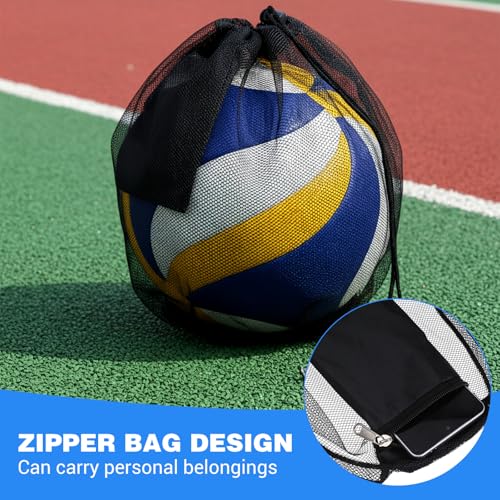 2Pcs Nylon Single Ball Bag, Lightweight Volleyball Ball Bag with Hook, Drawstring Sling Backpack for Soccer, Basketball, Football - color: Black