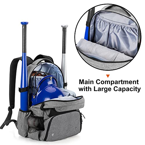 Baseball Backpack Holds Up to 4 Bats, Softball Bat Bag with Vented Shoe Compartment Up to Mens 13, Hence Hook and Multi Pockets for Essentials