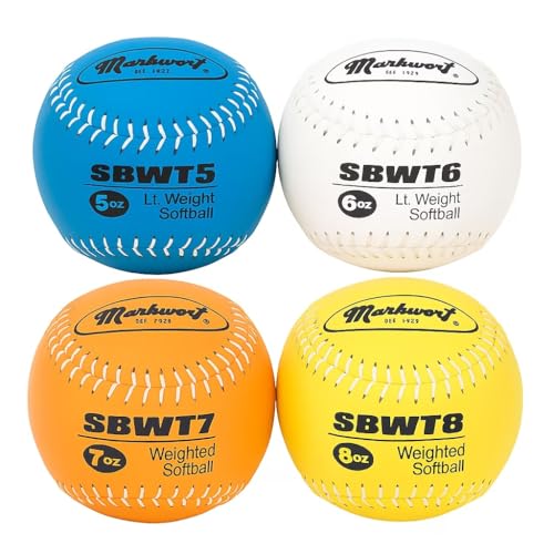 Markwort 12" Weighted Training Softball Set Leather Cover - Set of 4 Balls