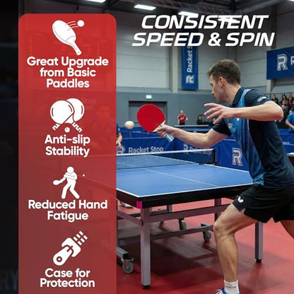 Velocity Table Tennis Paddle Set – 2 Ping Pong Rackets with ITTF-Approved Rubber, Retractable Net System, 3-Star Balls & Carry Case for Indoor & Outdoor Games and Travel Play