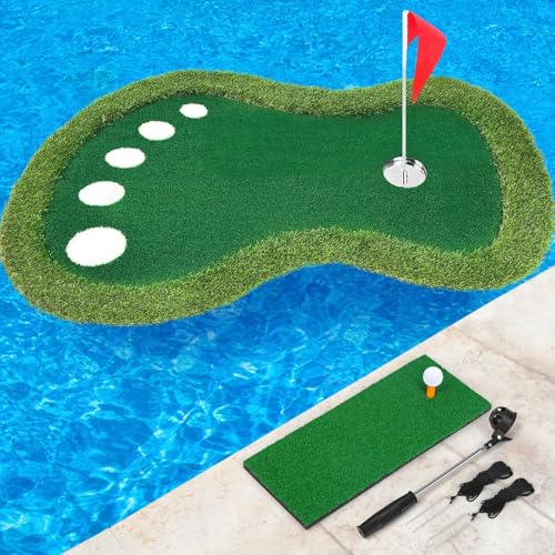 Floating Golf Green for Pool, Floating Chipping Green Mat with Ball Retriever for Pool/Lake, No Drifting Floating Golf Putting Turf Game Set for Golfers - style: Classic-Larger