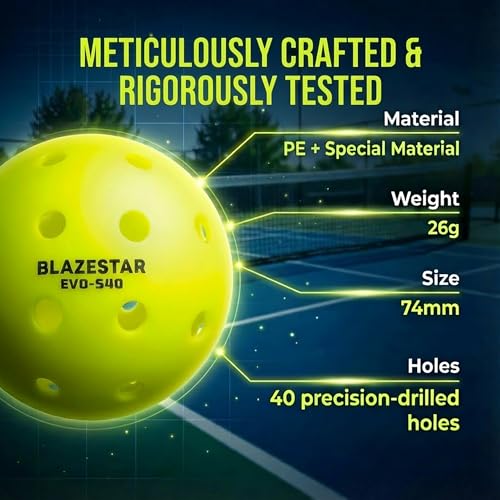 X Blazestar Pickleball Balls 12 Pack, 40 Holes Outdoor Pickleball, 1 Piece Rotation Molding，USAPA Standard