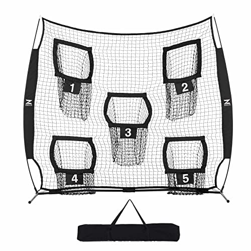 ZELUS 7 x 7ft Football Trainer Throwing Net | Training Target Practice with 5 Targets | Great for Quarterback | Includes Carry Bag - color: Black