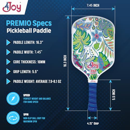 4Joy Pickleball Paddle Premio Series - Thermoformed Premium T700 Carbon Fiber Pickleball Paddless - Professional Pickleball Rackets for Women & Men - 16mm Honeycomb Core - USAP Approved - style: Union Pack: Fitz & Palm