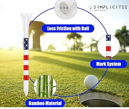 SIMPLICITEE USA Flag Bamboo Golf Tee - 3-1/4" - 100 Count