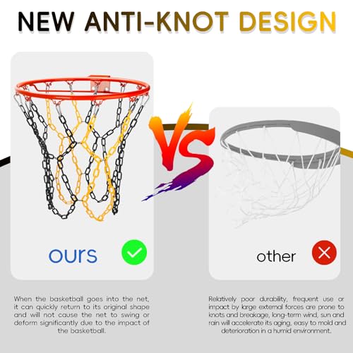 Basketball Net Replacement Heavy Duty,Resin Material, Anti-Rust Use Indoor Outdoor Standard 12-Ring Basketball Hoop - style: Black/Yellow