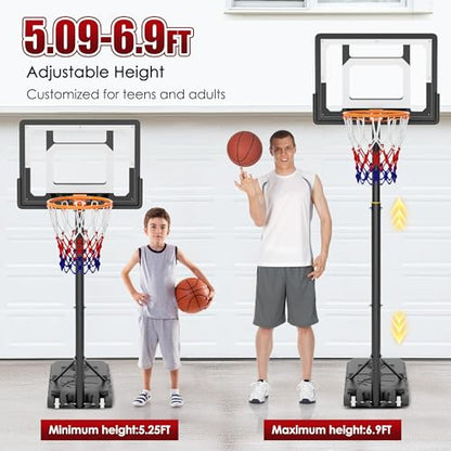 soges Portable Basketball Hoop with Wheels, Outdoor 5.25-6.9 FT Height Adjustable Goal System w/Enlarged Fillable Base, for Teens Youth Adults in Backyard/Driveway/Indoor