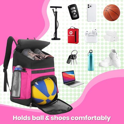 Hsmihair Basketball Backpack Large Sports Bag for Men&Youth,Gym Bag with Separate Ball & Shoes Compartment,Travel Bag for Basketball,Soccer,Volleyball - color: Pink