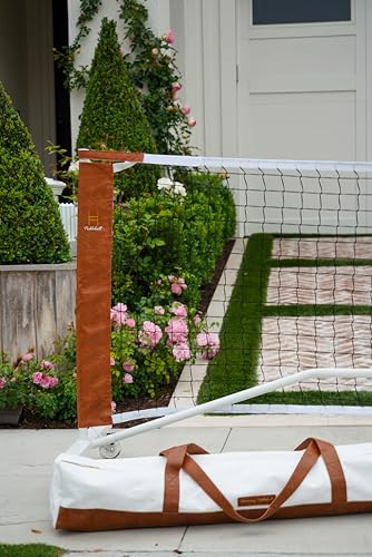 Portable Pickleball Net for Driveway, Street, Court, or Park Play, Outdoor Weather Resistant Netting, Heavy-Duty Tensioners, Stylish Leather Accents, Canvas Travel Bag