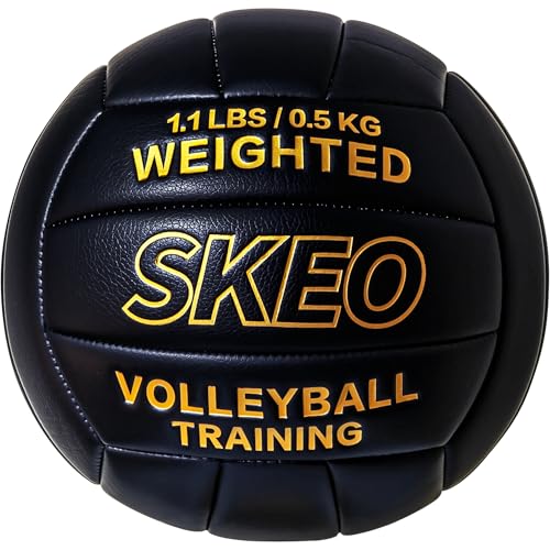 SKEO Training Volleyball Weighted 1.1 LBS Heavy Ball Official Size 5, for Outdoor Indoor, Softy Composite Leather Delivers Authentic Feel Natural Bounce (Deflated) - color: Black, Gold