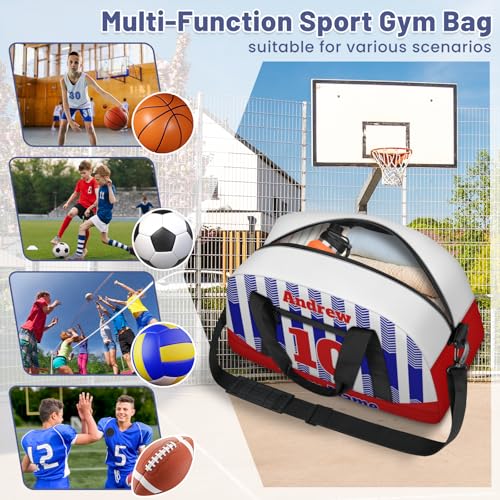 Basketball Soccer Gifts for Boys Girls - Custom Sports Duffle Bag, Personalized Name & Team Bag, Water-Resistant Gym Bag for Basketball, Soccer, Volleyball | Y-Navy Red - color: Y-Navy Red
