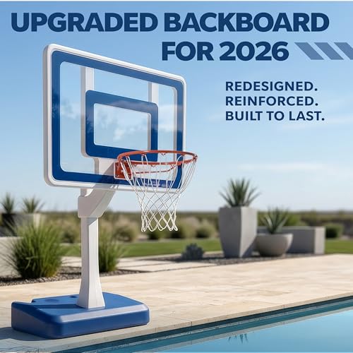 GoSports Splash Hoop Elite - Adjustable Height or Fixed Post - Pool Hoop Basketball Game with Water Weighted Base, Regulation Steel Rim and 2 Pool Basketballs - color: Elite Adjustable - Blue