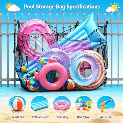 Pool Float Storage Organizer, Hanging Mesh Bag for Pool Toys, Extra Large Above Ground Poolside Holder Net for Inflatable Balls, Water Rafts, Noodles and Other Swimming Pool Accessorie, Black - size: Large
