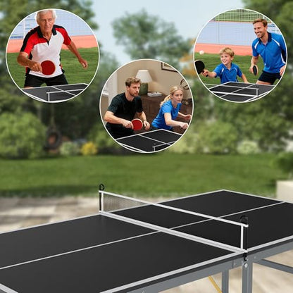 6x3FT Collapsible Table Tennis Table Set – Portable Indoor/Outdoor Ping Pong Table with Net, 2 Paddles & 3 Balls, Mid-Size for Adults & Teens