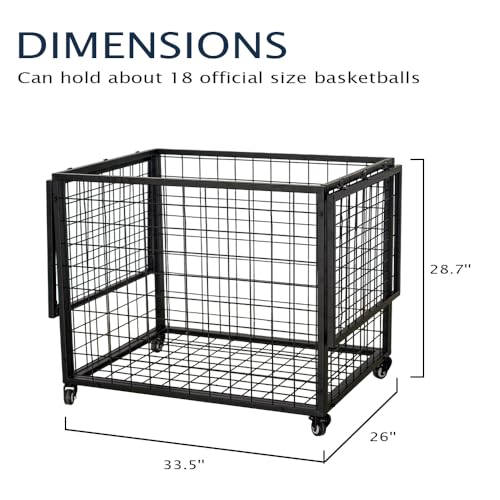 Yeeoy Rolling Sports Ball Storage Cart, Multi Large Sports Equipment Organizer Holder with Lockable Lid, Indoor Outdoor Ball Cage Bin Sport Rack for Gym, School, Club