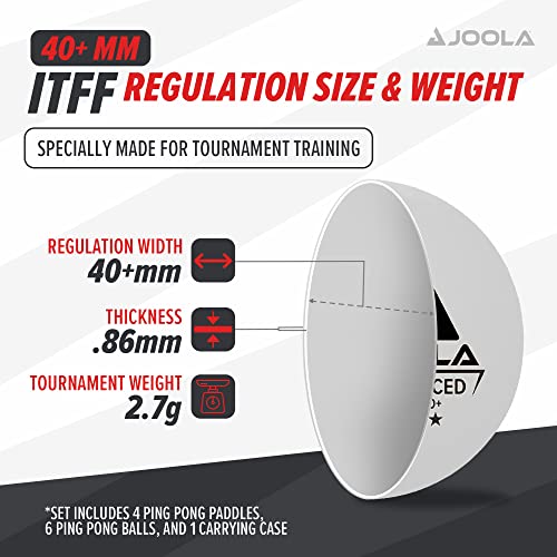 JOOLA Advanced Premium Ping Pong Paddles Set of 4 - Professional Table Tennis Paddles, 6 Advanced Training 3 Star Ping Pong Balls, and Carrying Case - Tournament Level - Indoor and Outdoor Compatible - style: 4 Player | Advanced Set