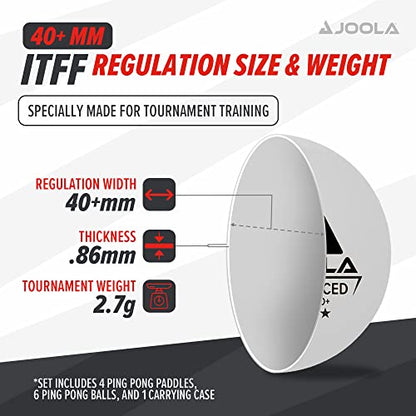JOOLA Advanced Premium Ping Pong Paddles Set of 4 - Professional Table Tennis Paddles, 6 Advanced Training 3 Star Ping Pong Balls, and Carrying Case - Tournament Level - Indoor and Outdoor Compatible - style: 4 Player | Advanced Set