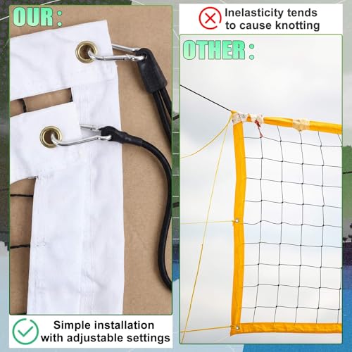 Junkin 4 Pack Volleyball Net Tension Straps Adjustable Bungee Cords with Stainless Steel Snap Hook Heavy Duty Volleyball Net Tie Down Straps for Outdoor Backyard Beach Sport Tension