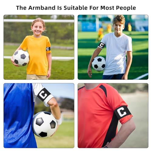Soccer Captain Armband Adjustable Elastic Football Leadership Band for Youth and Adults, Durable Non-Slip Sports Captain Gear for Team Training and Matches, Black