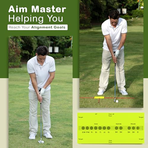 Golf Swing Training Aid - Durable Alignment Stick Golf Training Aid with Lanyard, Golf Swing Trainer with Ball Positioning, Rotational & Striking Drills