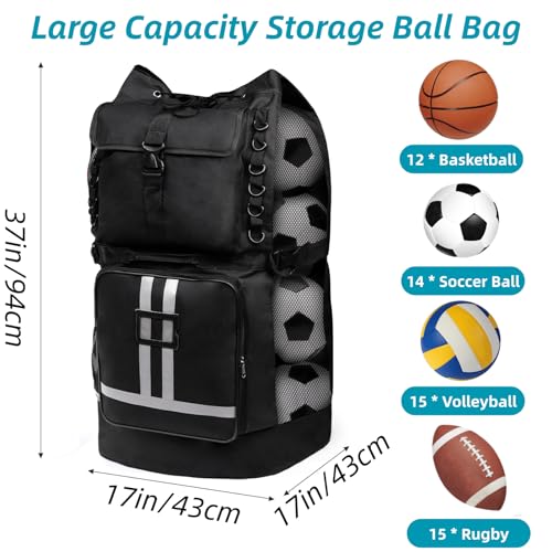 Youeon Soccer Ball Bag with Pockets, Holds 14-16 Balls, Extra Large Sports Equipment Ball Bag with Adjustable Shoulder Straps, Heavy Duty Basketball Football Storage Bag for Coach, Players, Trainers