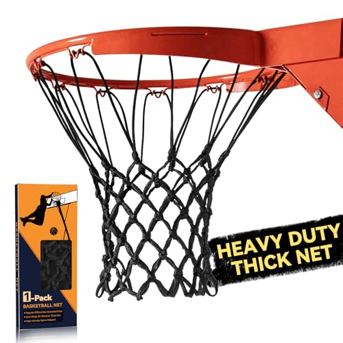 Nylon Heavy Duty Basketball Net Replacement – 60-Line High Density Thickened Net, Anti-Whip Anti-Tangle, All Weather Indoor Outdoor, Fits Standard 12 Loops Rim (Swish Sound for Pro Competition) - color: Black, size: 1 pcs