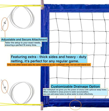W.F&STAUB Sport Regulation Size Indoor/Outdoor Professional Volleyball Net with Aircraft Steel Cable Top and Bottom, Volleyball Net for Beach Backyard Schoolyard