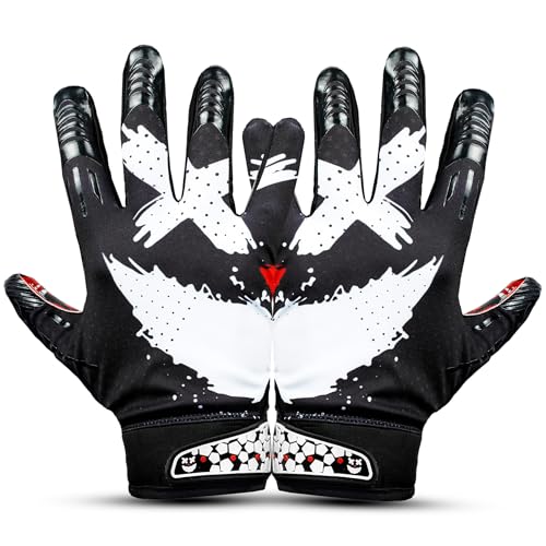 Youth Football Gloves - Elite Trendy Wide Receiver Gloves for Youth & Adult – Extra Sticky Grip Kids Football Gloves for Game Day, Training, High School - color: Jester Black, size: Adult - Medium