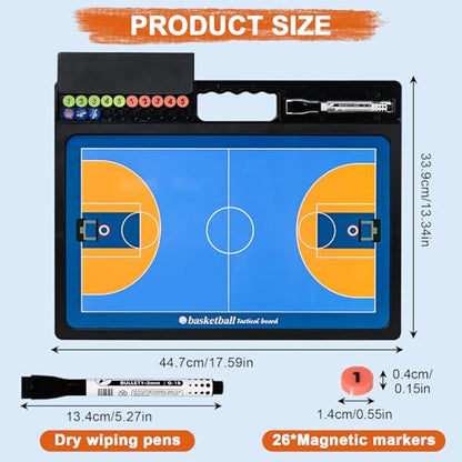 Basketball Coaching Board, Double-Sided Magnetic Tactics Clipboard with Dry Erase Marker, Portable Strategy Board for Coaches Training, Matches and Coach Gifts