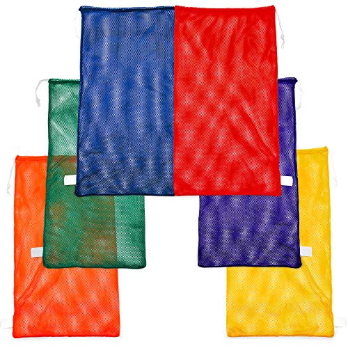 Champion Sports Mesh Equipment Bag – Heavy-Duty Nylon Drawstring Bag with Lock & ID Tag, Breathable Storage Sack for Balls, Swim Gear, Laundry & Toys, Multiple Sizes & Colors - color: Assorted Set, size: 24" x 48" (Set of 6)