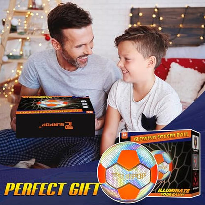 Glow in The Dark Soccer Ball with LED Lights - Light Up Soccer Ball for Night Games, Size 5 Gift for Kids & Adults, Includes Pump