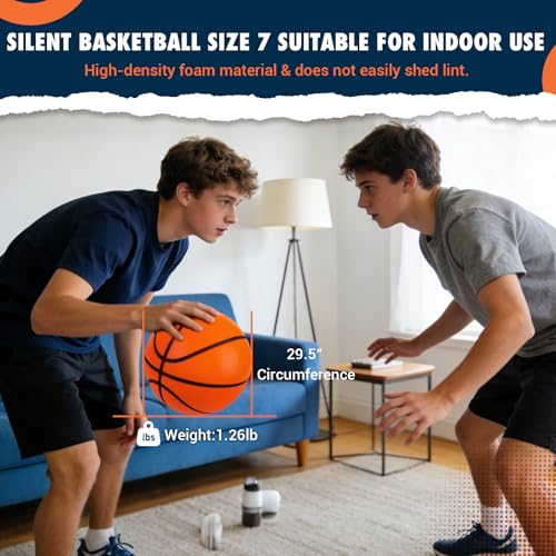 Silent Basketball Size 7 (29.5"), Indoor Quiet Foam Basketball Airless for Dribbling & Indoor Training, Soft Soundless Basketball for Restore Without Deformation, Real Feel Higher Bounce Quieter