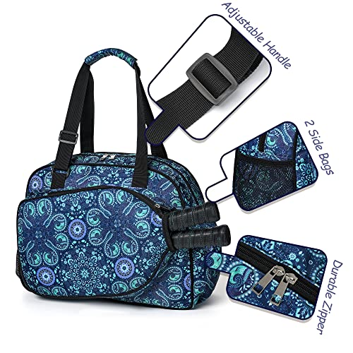 Boulder Bee Pickleball Bags, Premium Pickleball Tote Bag for Girls, Women’s Hand/Shoulder Gym Bag w Water Bottle Holder, with Pickleball Racquet/Paddle Holder - color: Blue