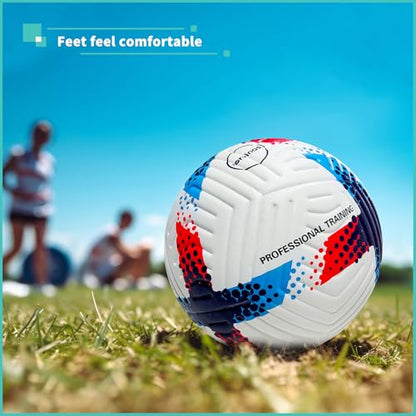 Soccer Ball Size 5,4 – Thermal Bonded Waterproof PU Leather, Professional Training & Match Ball for Youth & Adults, with Pump & Bag, Training Gift Set - color: blue