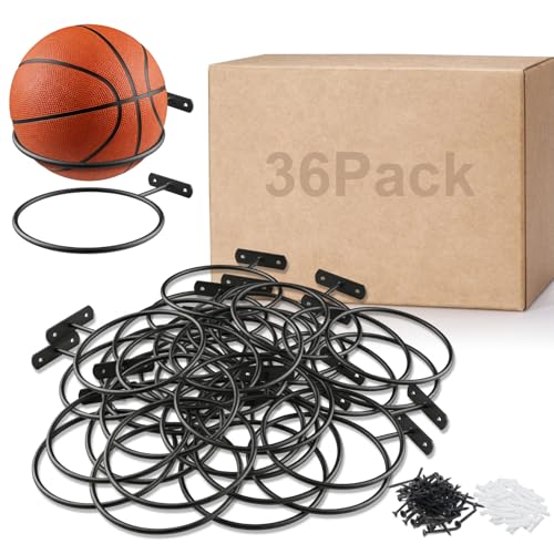 36Pack Basketball Holder Ball Holder Wall Mount Storage Display Universal Ball Rack Metal Black Rack Holder Space Saver for Basketball Football Volleyball Soccer - size: 36Pack, style: Style-1