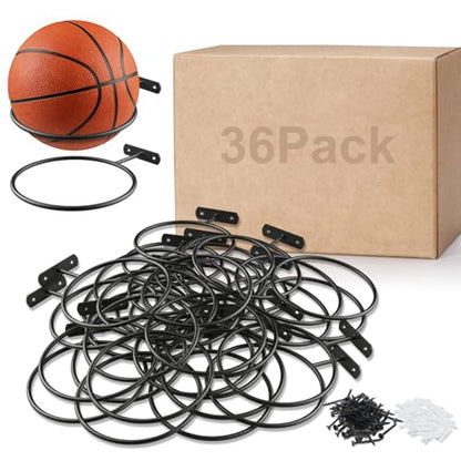 36Pack Basketball Holder Ball Holder Wall Mount Storage Display Universal Ball Rack Metal Black Rack Holder Space Saver for Basketball Football Volleyball Soccer - size: 36Pack, style: Style-1